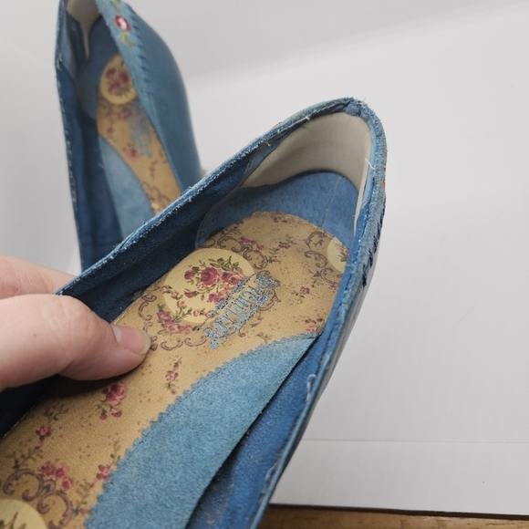 Seychelles teal leather and suede floral embroidered pumps size 10 - Picture 10 of 12